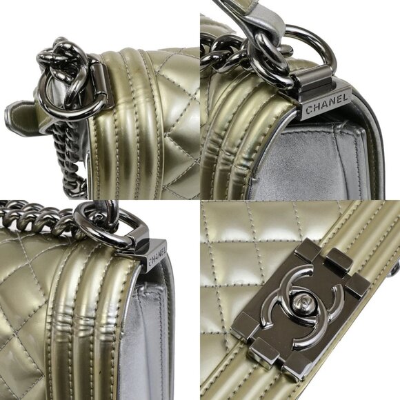 CHANEL CC Boy Bicolor Chain Shoulder Bag Patent Leather GD Silver SHW 385RK882 - Picture 4 of 16
